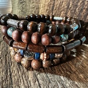 Bohemian Hippie Bracelet Set: Chic Wooden Beads & Coconut Shell | 5-Piece Gift